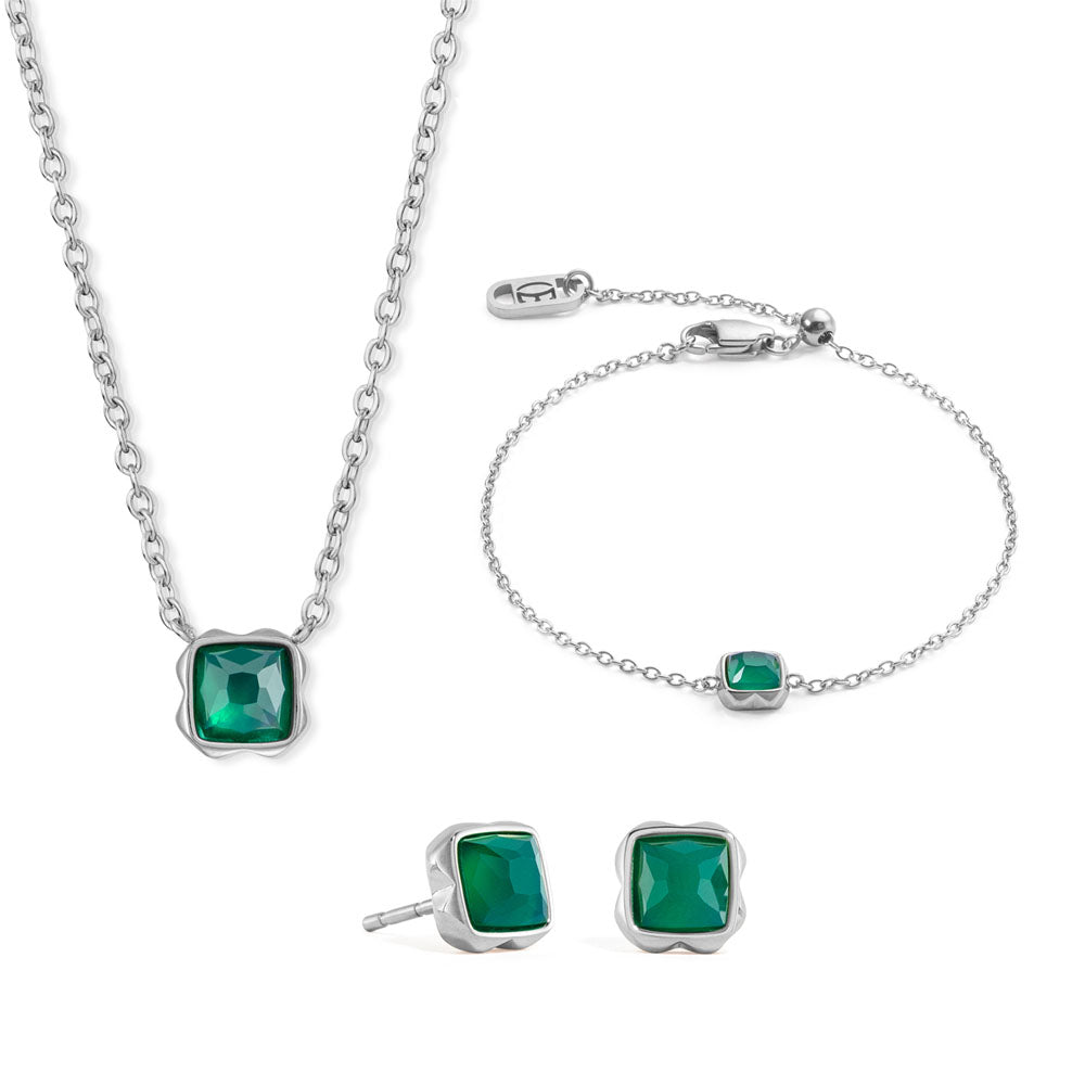 Coeur De Lion Ohrringe Birthstone Mai Grüner Achat Silber