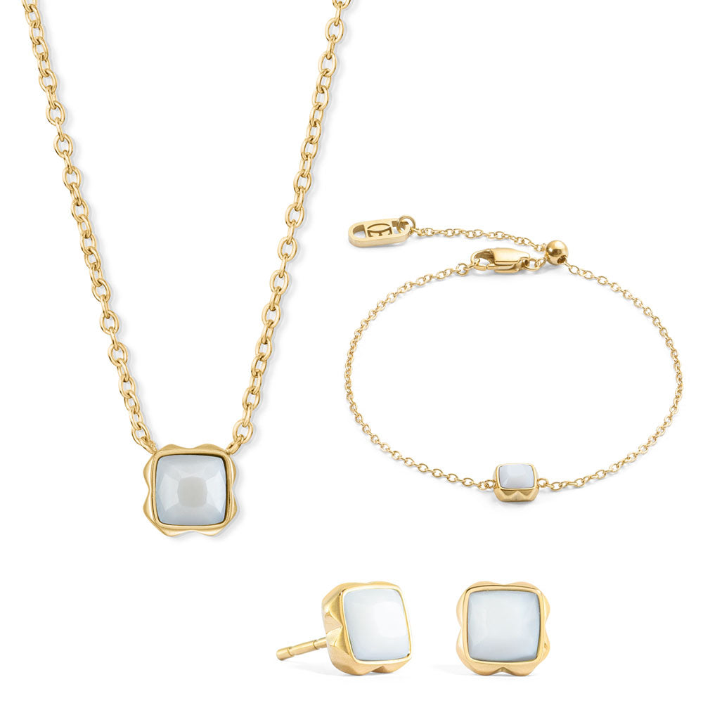 Coeur De Lion Armband Birthstone April Weißer Quarz Gold