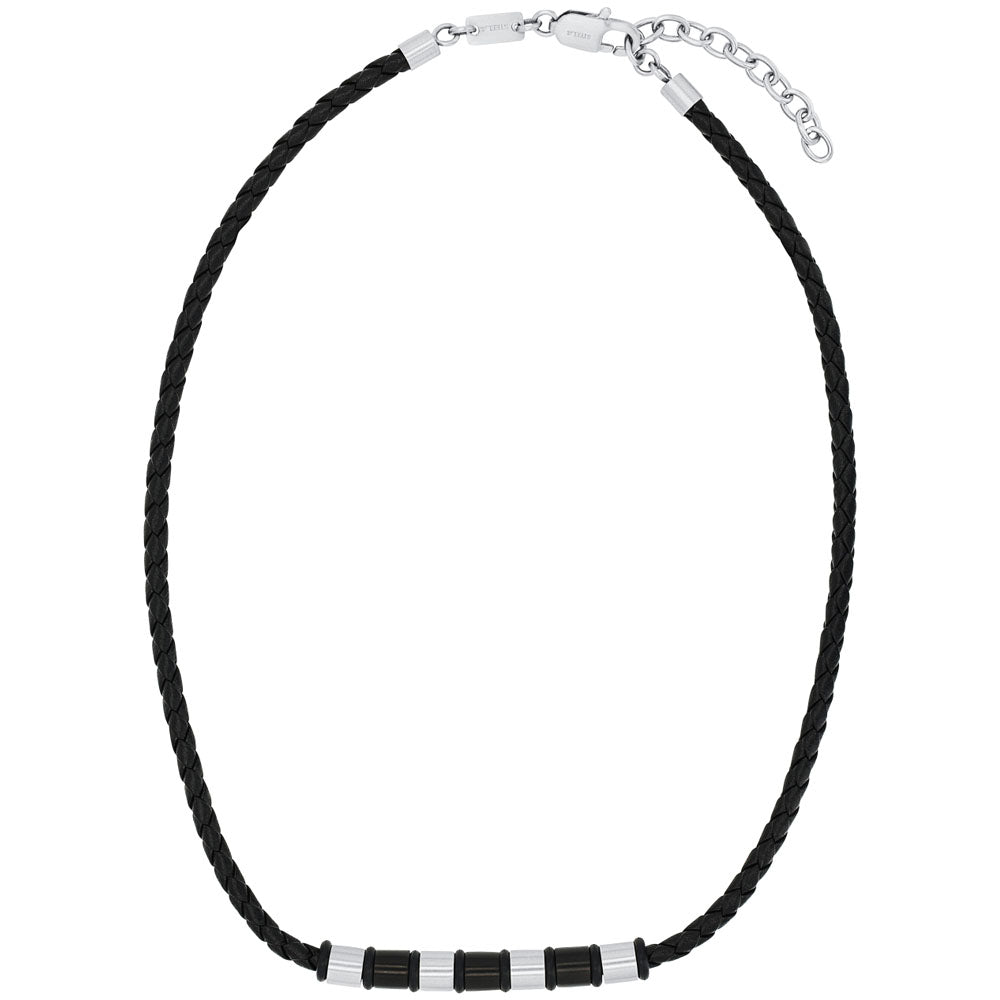 s.Oliver Herren Leder Halskette mit Anhänger Edelstahl