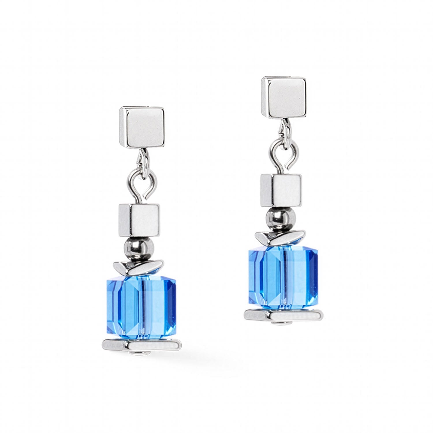 Coeur De Lion Ohrringe Sparkling Cubes Fusion Chain Silber-Blau