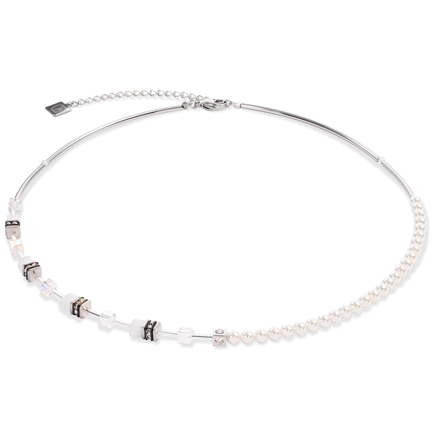 Coeur De Lion GeoCUBE® Mini Fusion Pearls Halskette Silber-Weiß