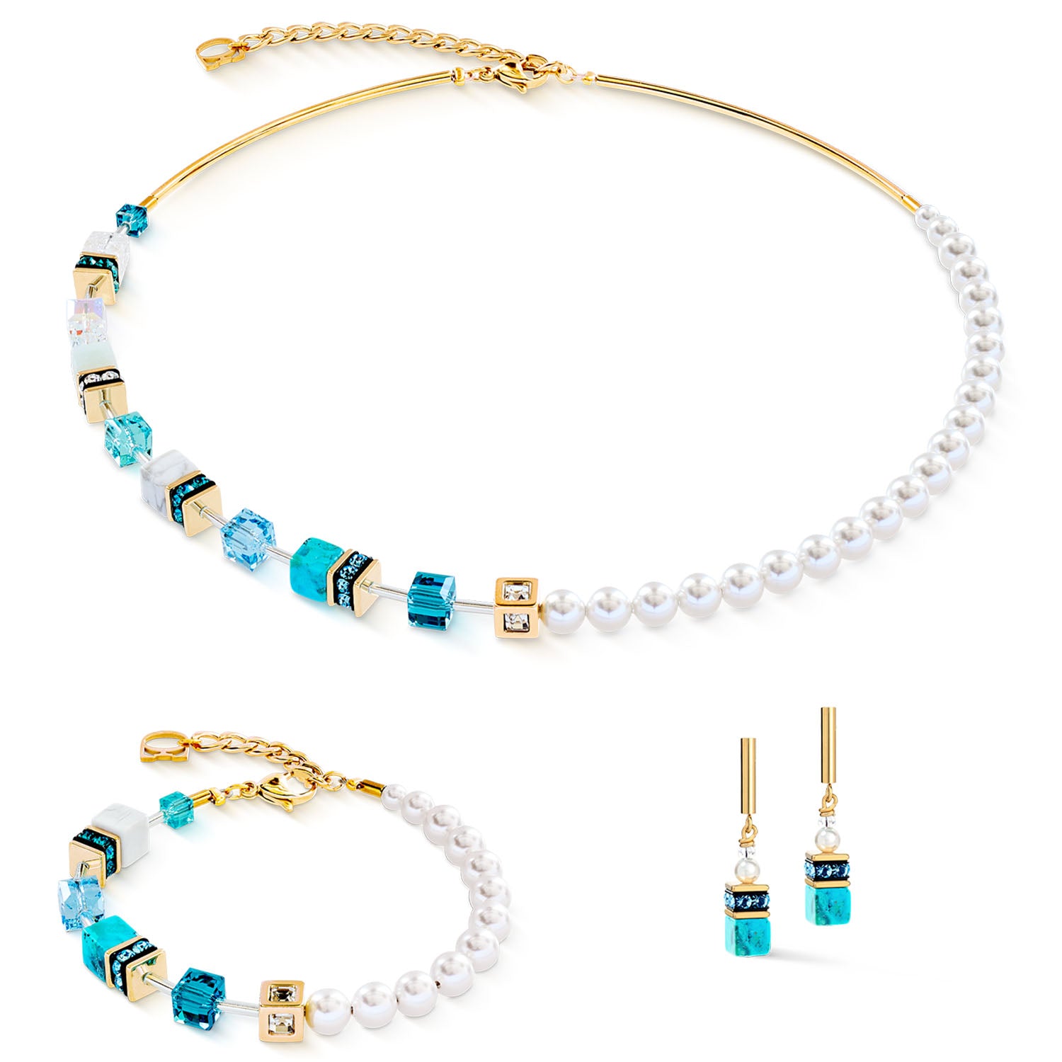 GeoCUBE® Precious Fusion Pearls Halskette Türkis