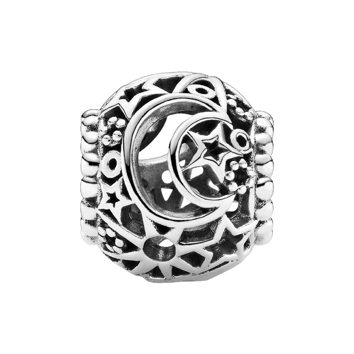 Pandora Moments Offen gearbeitetes Sonne, Mond & Sterne Charm
