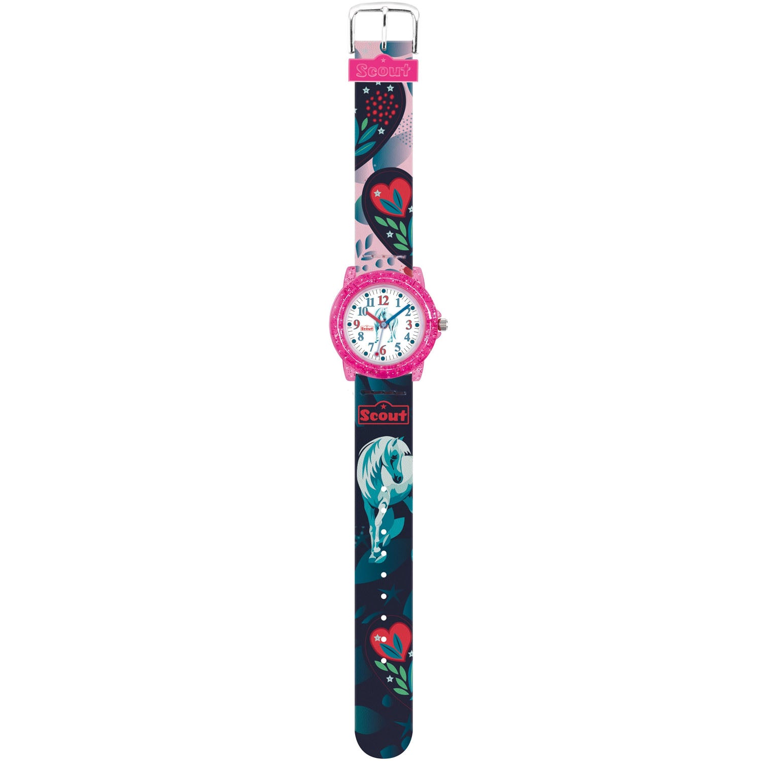 Scout Kinderuhr Crystal mit Pferde-, Blumen- & Herzmotiven