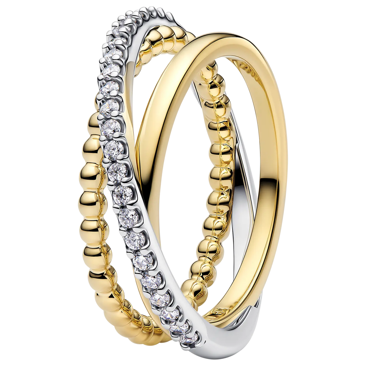 Pandora Gekreuzter Dreifach-Bandring mit Kugeln und Pavé