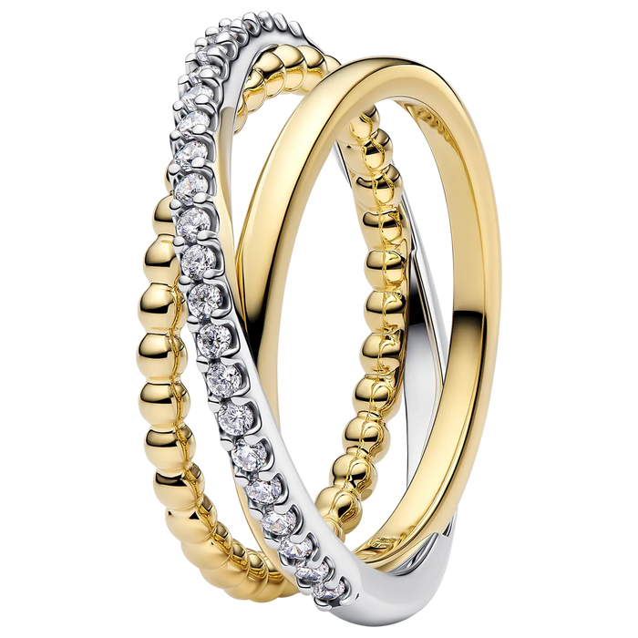 Pandora Gekreuzter Dreifach-Bandring mit Kugeln und Pavé