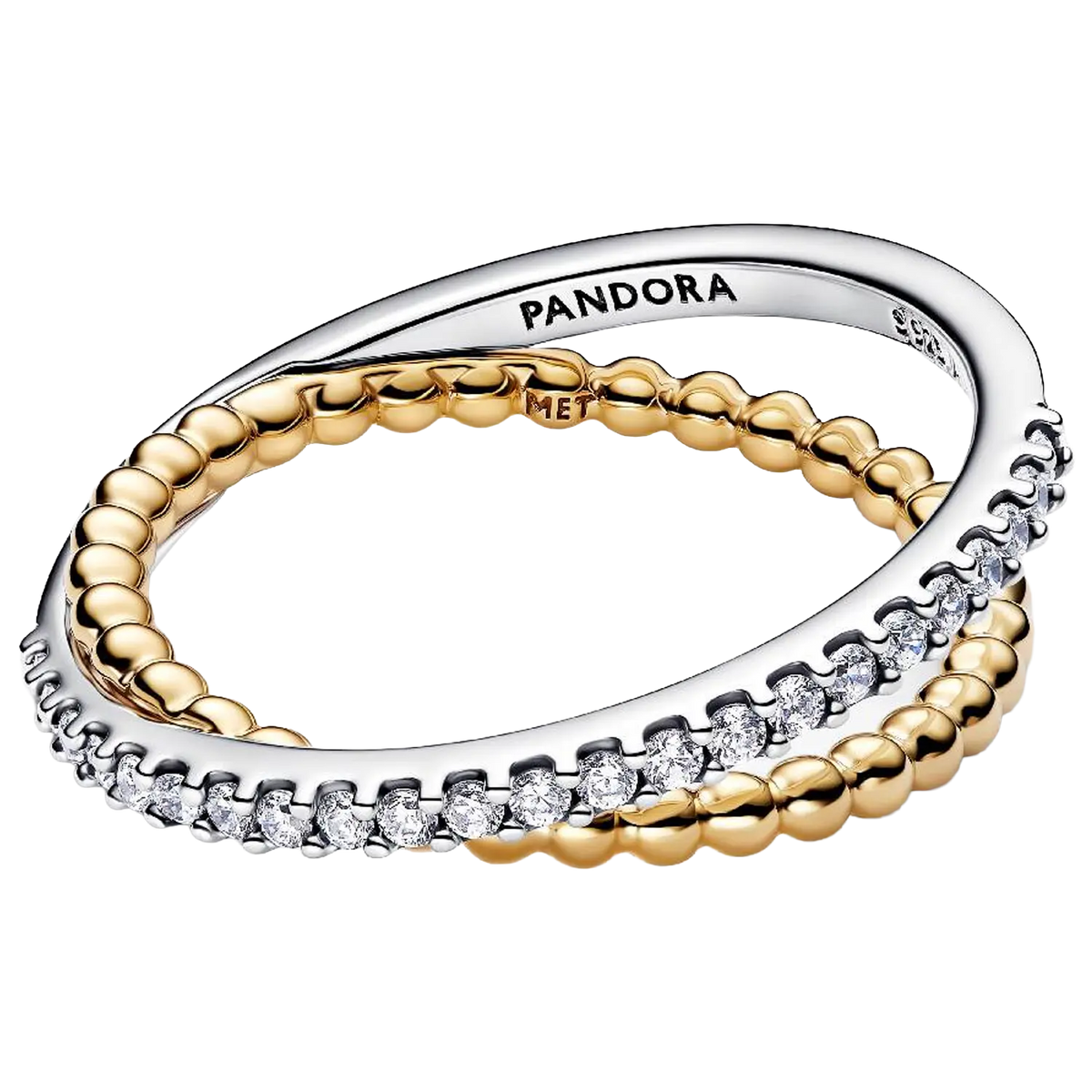 Pandora Gekreuzter Doppel-Bandring mit Kugeln und Pavé