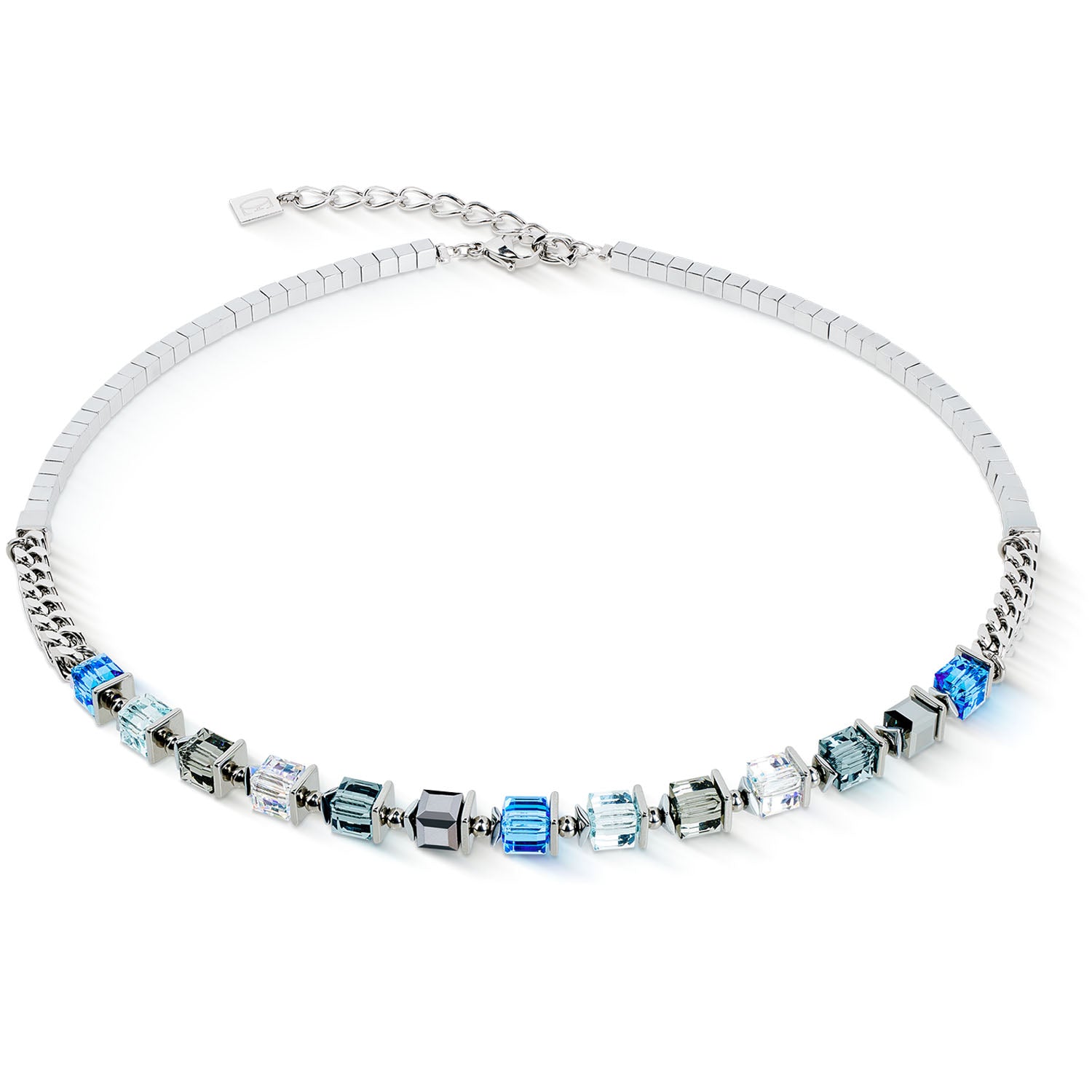 Coeur De Lion Halskette Sparkling Cubes Fusion Chain Silber-Blau