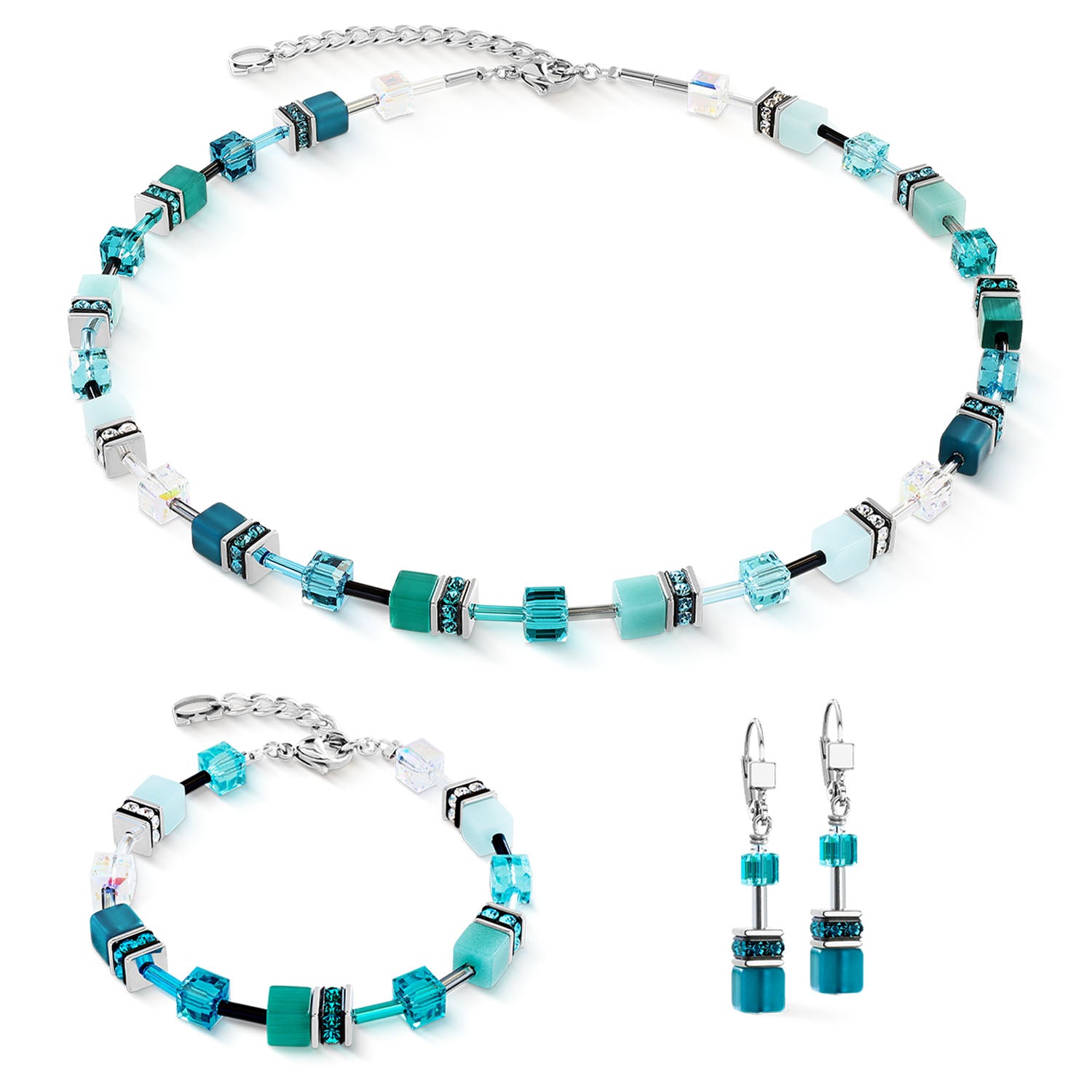 GeoCUBE® Iconic Halskette Teal Silber