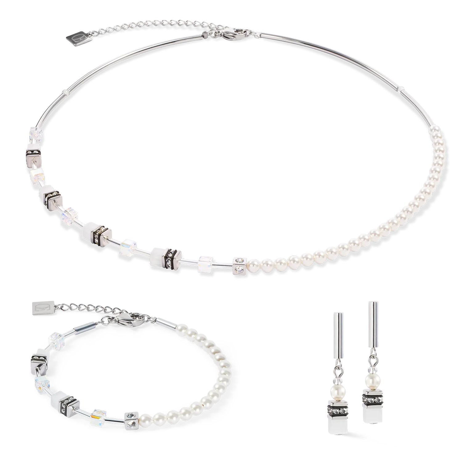 Coeur De Lion GeoCUBE® Mini Fusion Pearls Armband Silber-Weiß