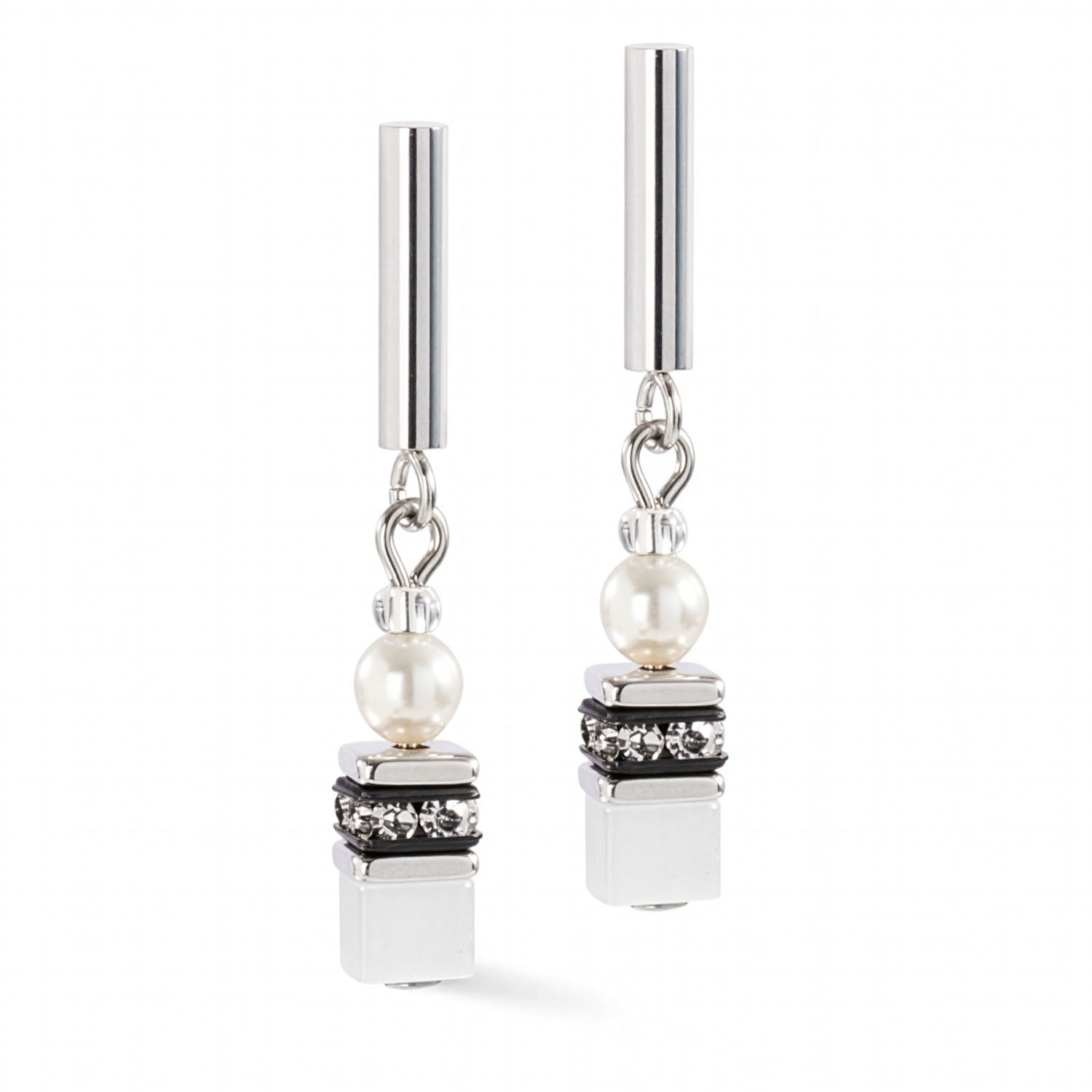 Coeur De Lion GeoCUBE® Mini Fusion Pearls Ohrringe Silber-Weiß