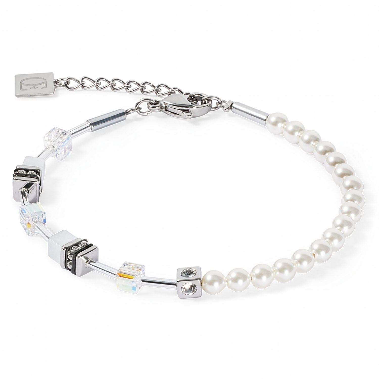 Coeur De Lion GeoCUBE® Mini Fusion Pearls Armband Silber-Weiß