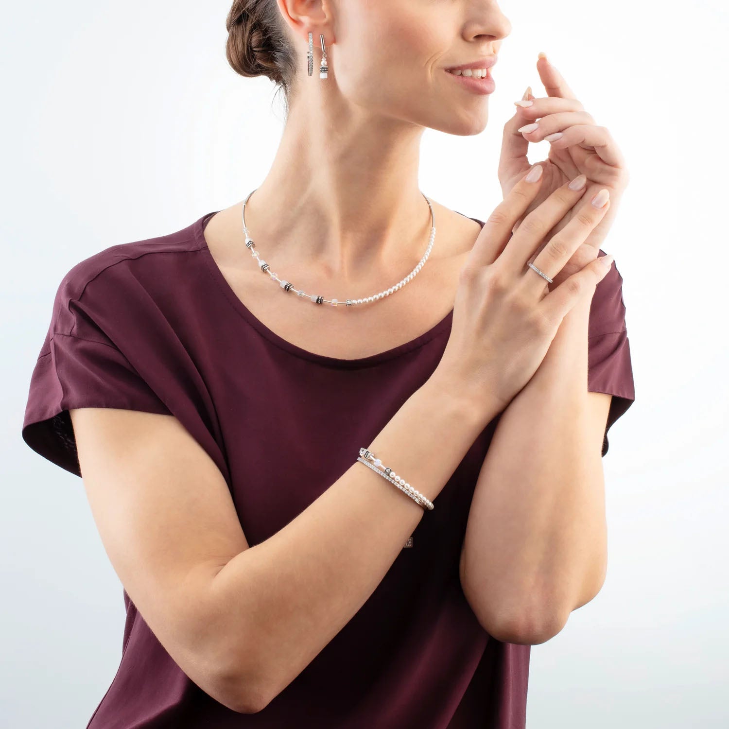 Coeur De Lion GeoCUBE® Mini Fusion Pearls Ohrringe Silber-Weiß