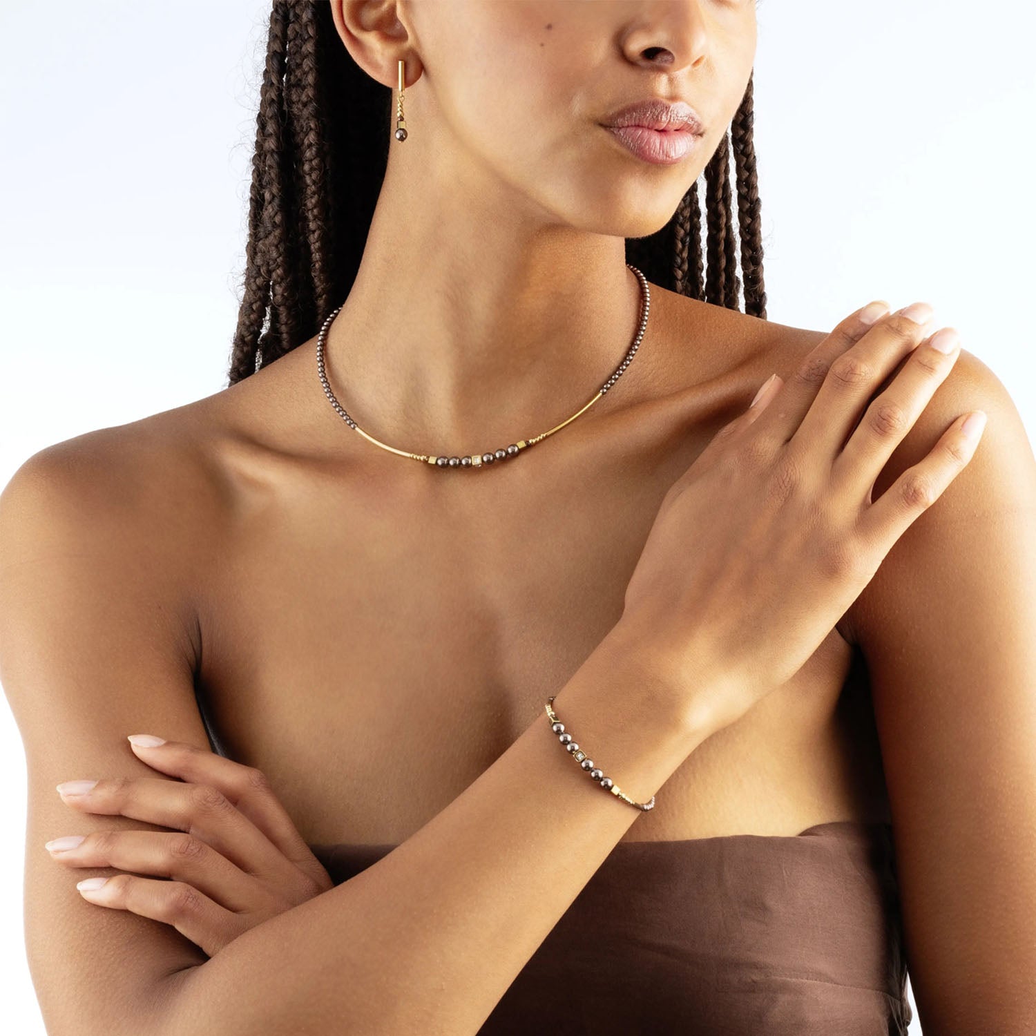 Coeur De Lion Ohrringe Shimmering Princess Pearls Gold-Braun