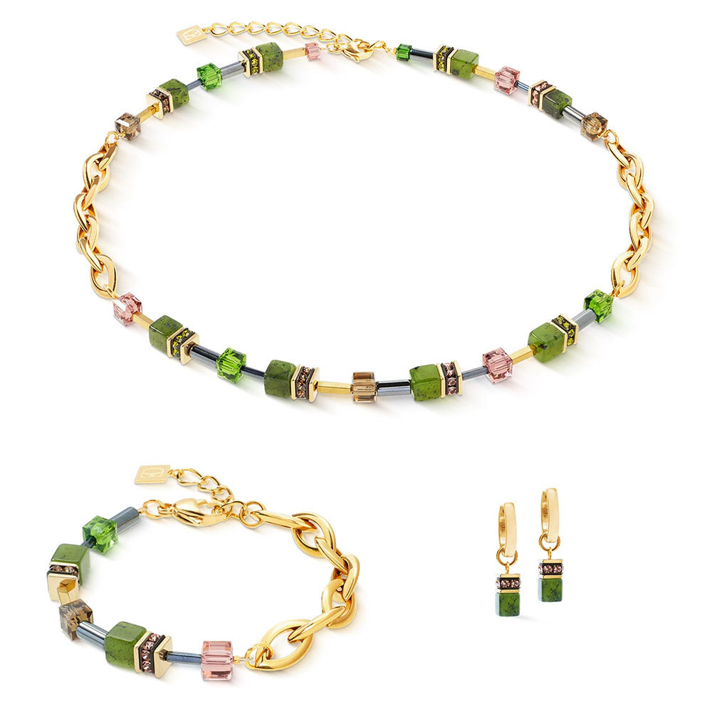 GeoCUBE® Chunky Chain Creolen Gold-Grün