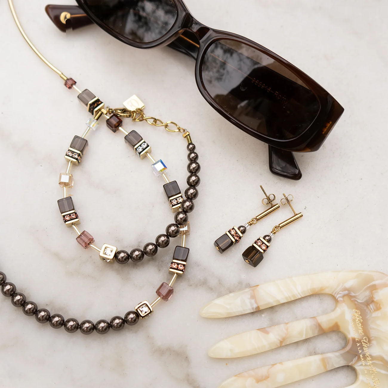 GeoCUBE® Precious Fusion Pearls Ohrringe Mocha Mousse