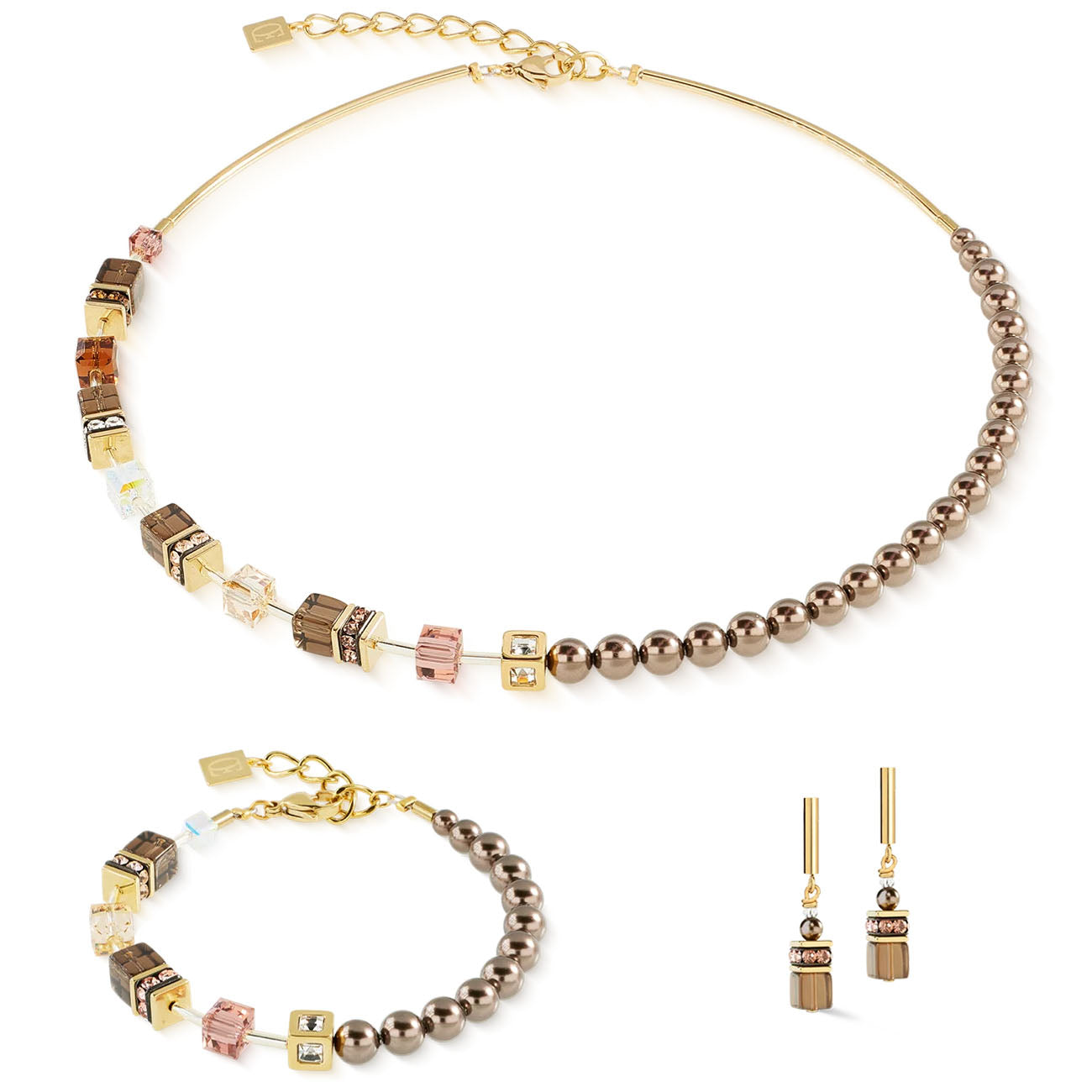 GeoCUBE® Precious Fusion Pearls Halskette Mocha Mousse