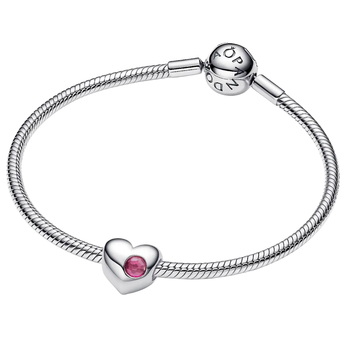 Pandora Moments Gravierbares rosafarbenes Stein-Herz Charm