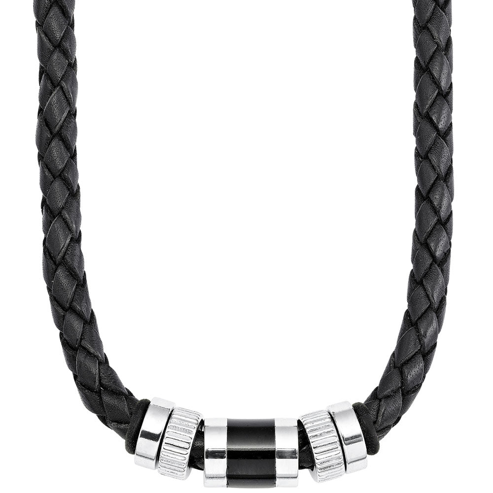 s.Oliver Herren Leder Halskette mit Anhänger Edelstahl