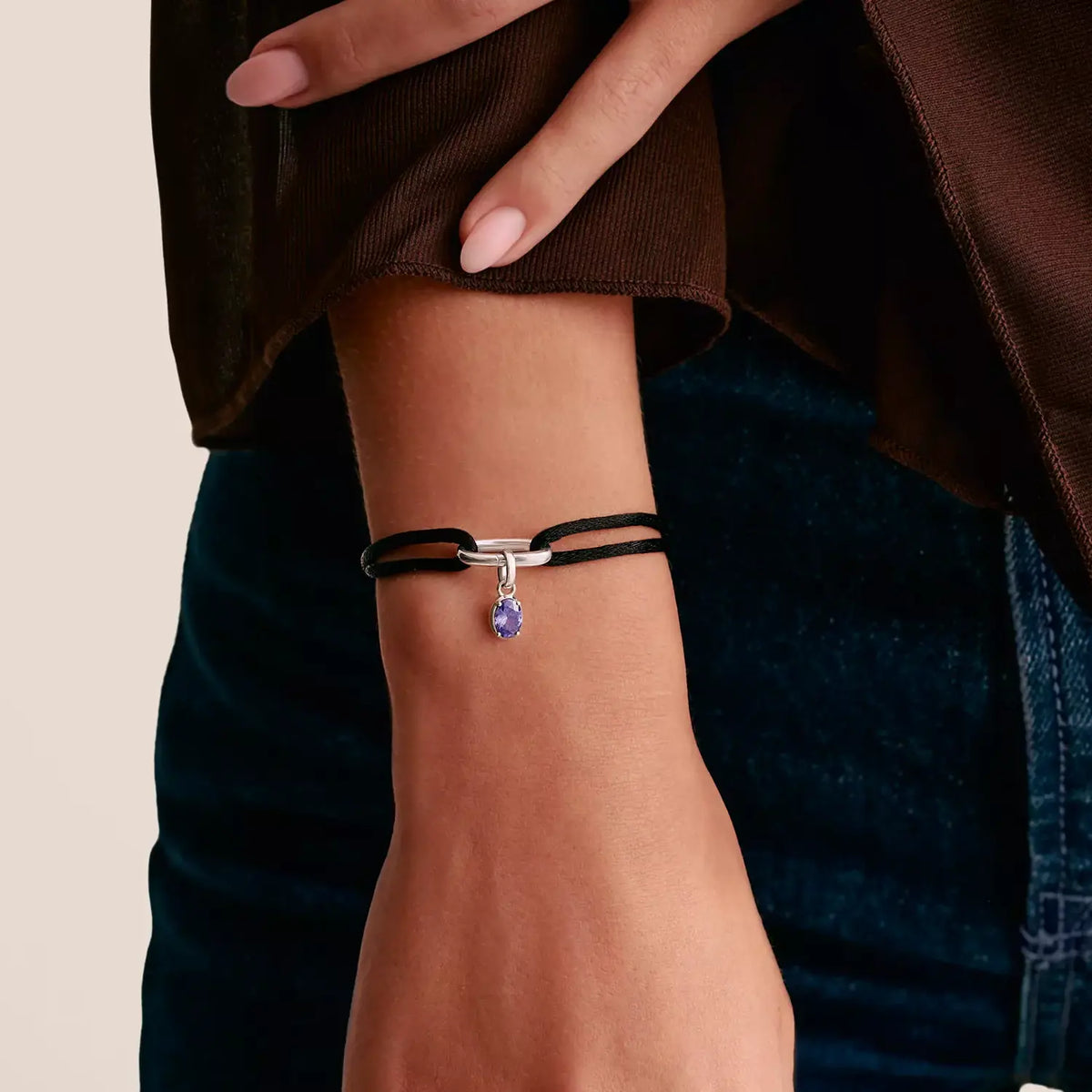 Thomas Sabo Charm-Textilarmband schwarz Connect Silber