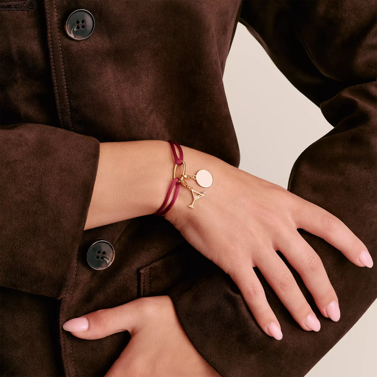 Thomas Sabo Charm-Textilarmband rot Connect 18k Vergoldung