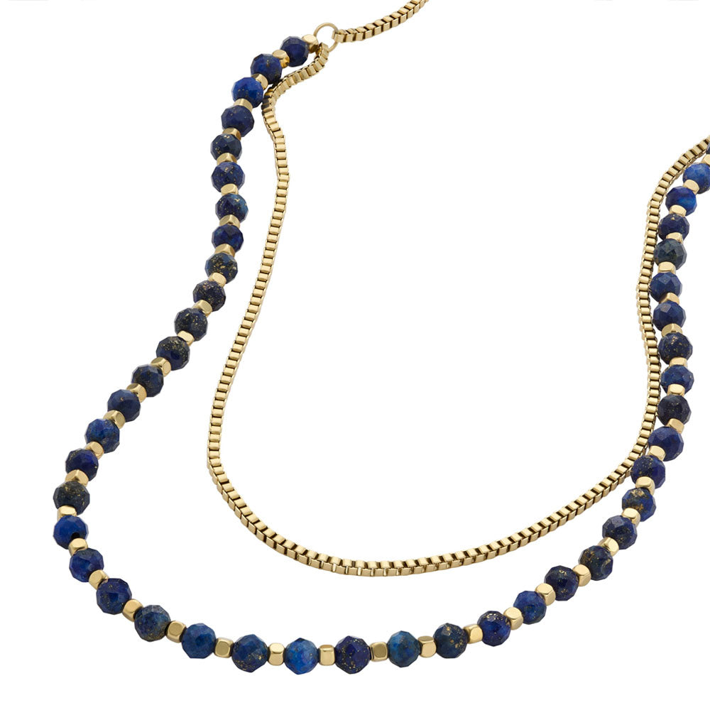 Fossil Damen Halskette All Stacked Up Beads Lapislazuli Blau