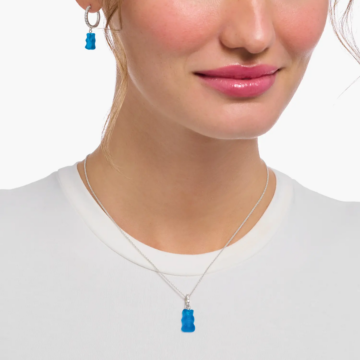 Thomas Sabo Kette mit blauem Goldbären-Anhänger Silber