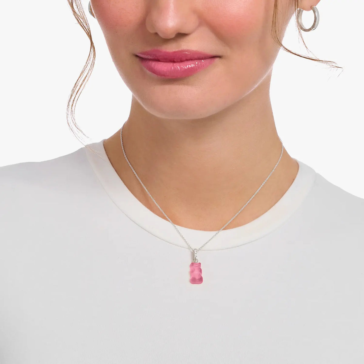 Thomas Sabo Kette mit pinkem Goldbären-Anhänger Silber