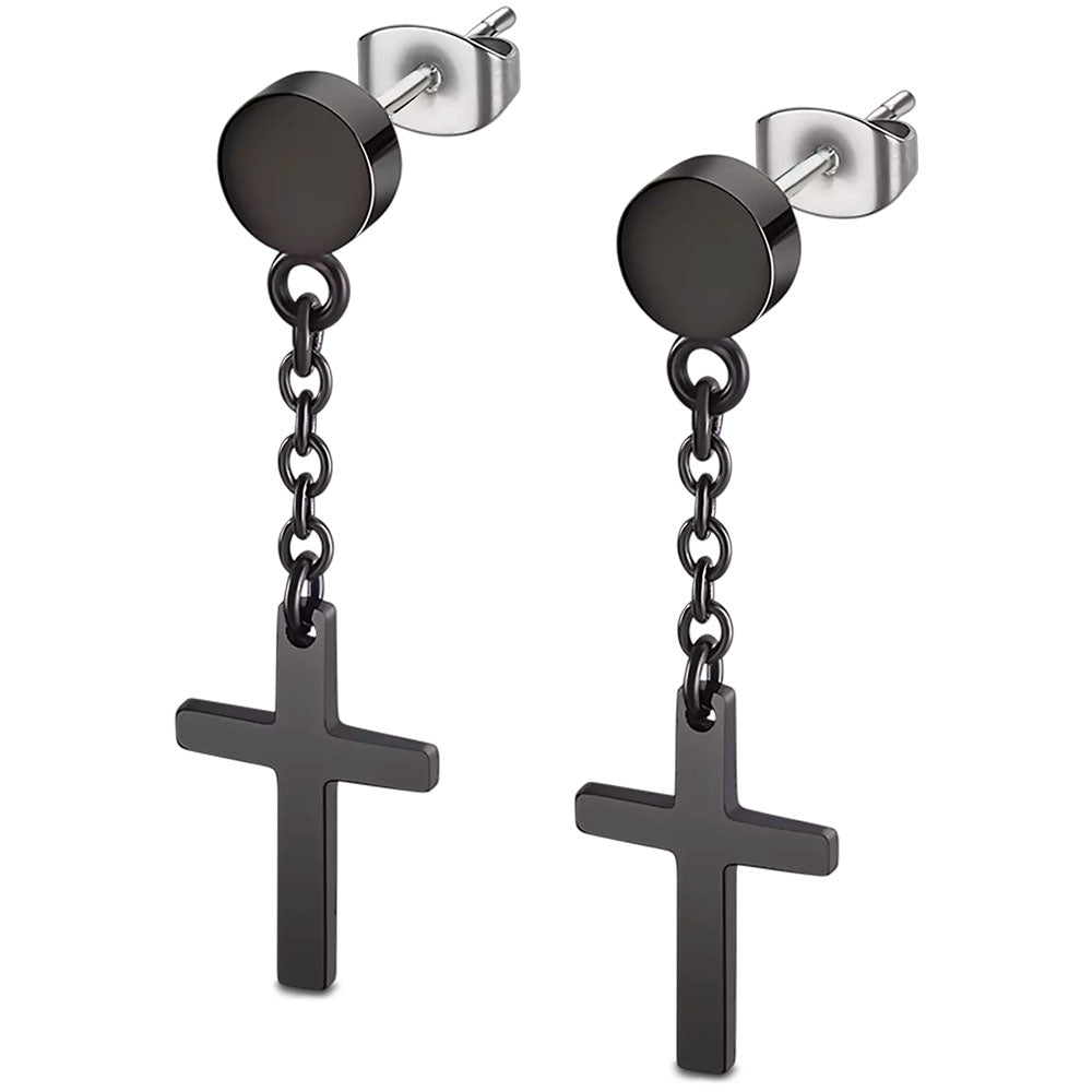 Lotus Style Herren Ohrstecker Edelstahl Kreuz Schwarz